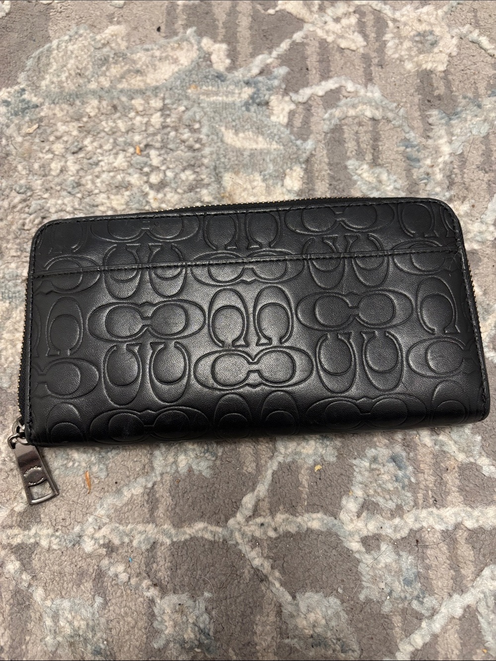 Coach Black Embossed Signature Zip Wallet